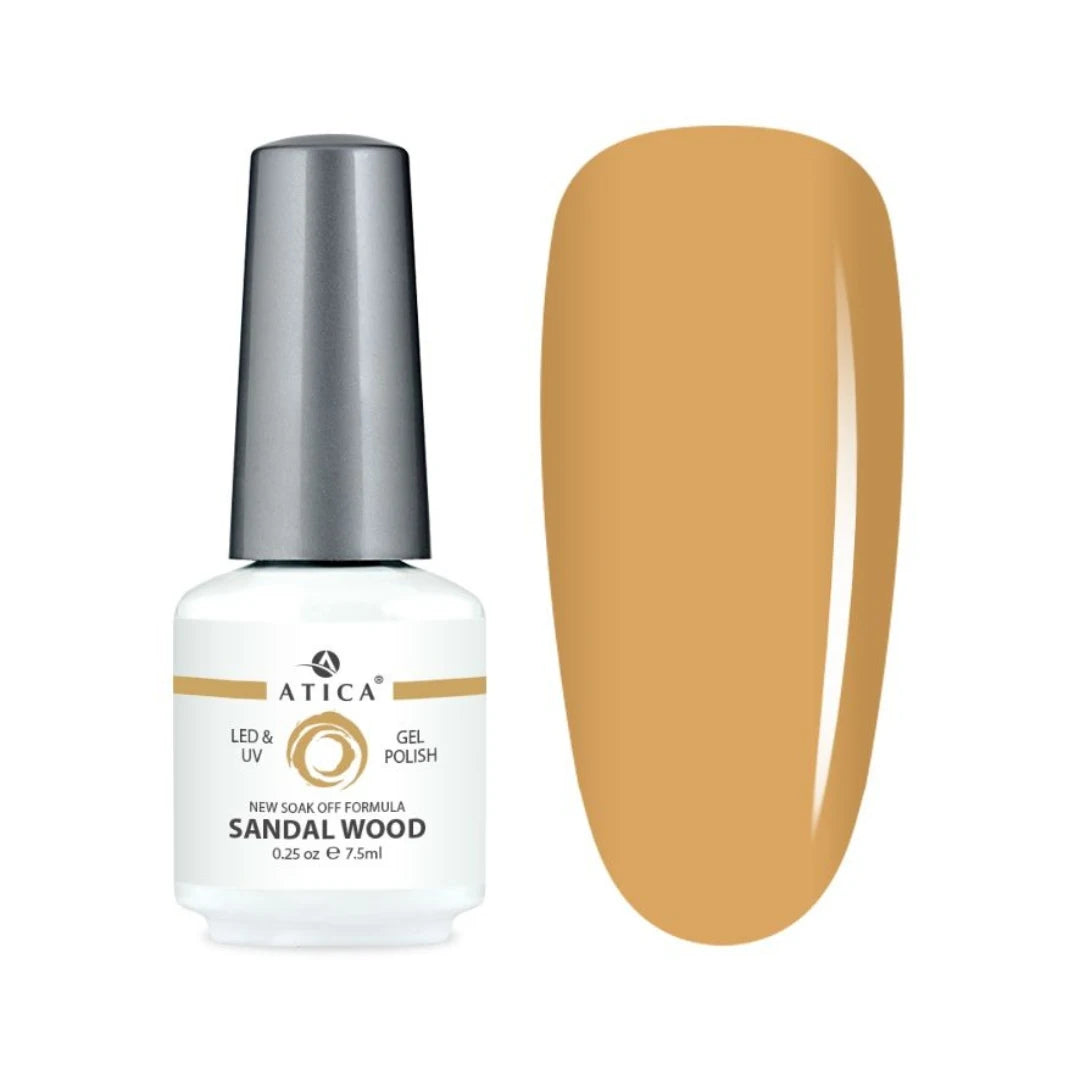 Atica Gel Polish – Sandal Wood 7.5ml warm sandy caramel gel polish swatch
