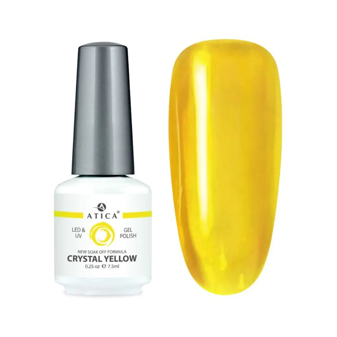 Atica Gel Polish – Crystal Yellow 7.5ml transparent yellow gel polish swatch
