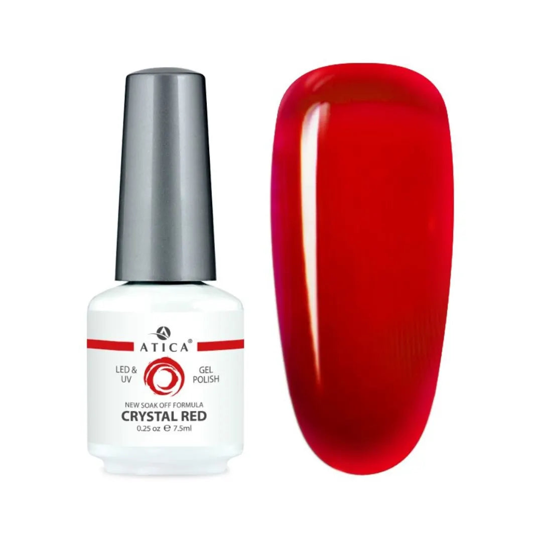Atica Gel Polish – Crystal Red 7.5ml transparent ruby-red gel polish swatch
