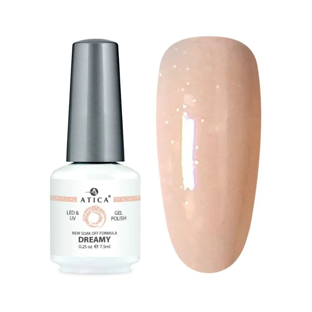 Atica Gel Polish – Dreamy 7.5ml nude-beige shimmering gel polish swatch