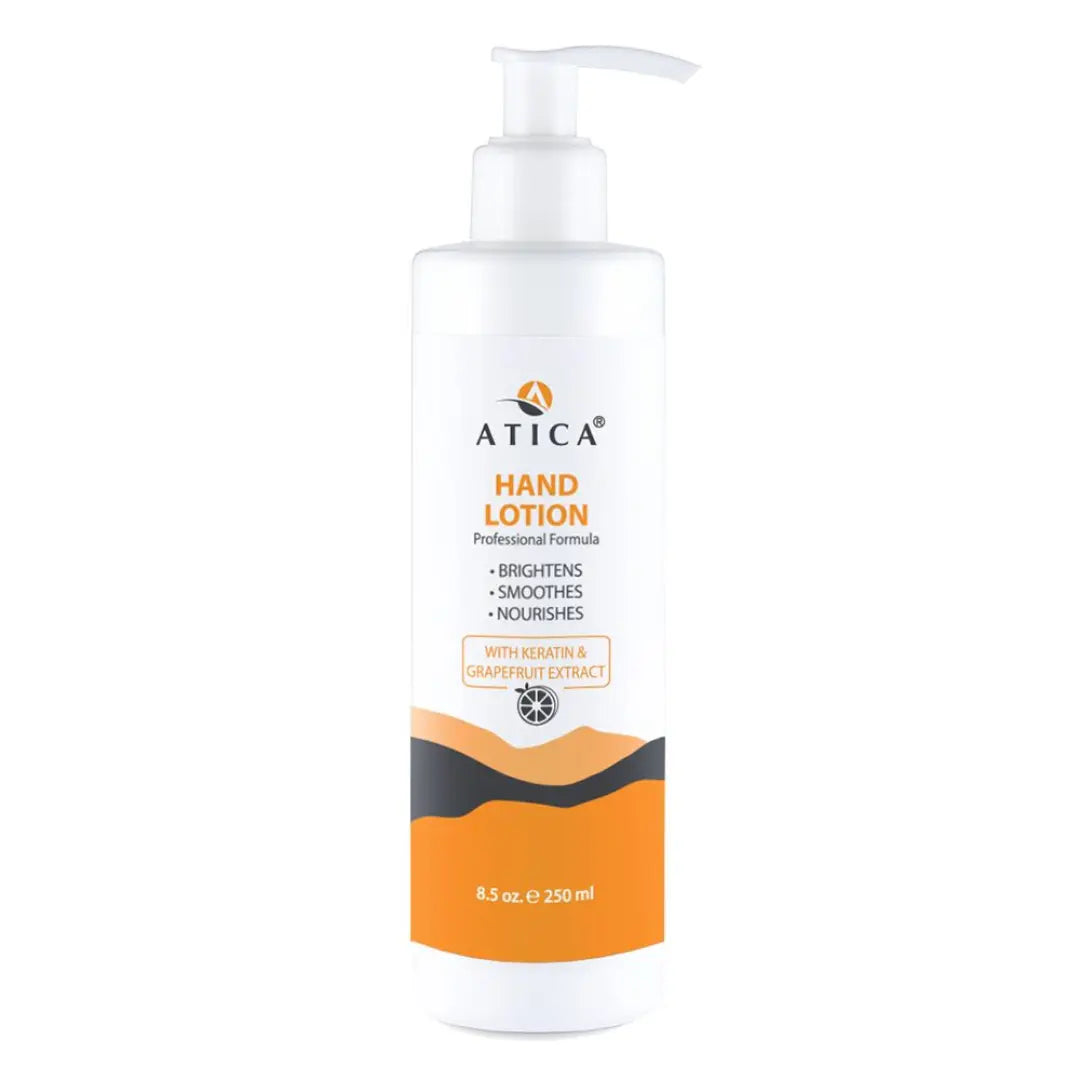 Atica Hand Lotion with Keratin and Grapefruit Extract 250ml pump bottle showing hand cream
