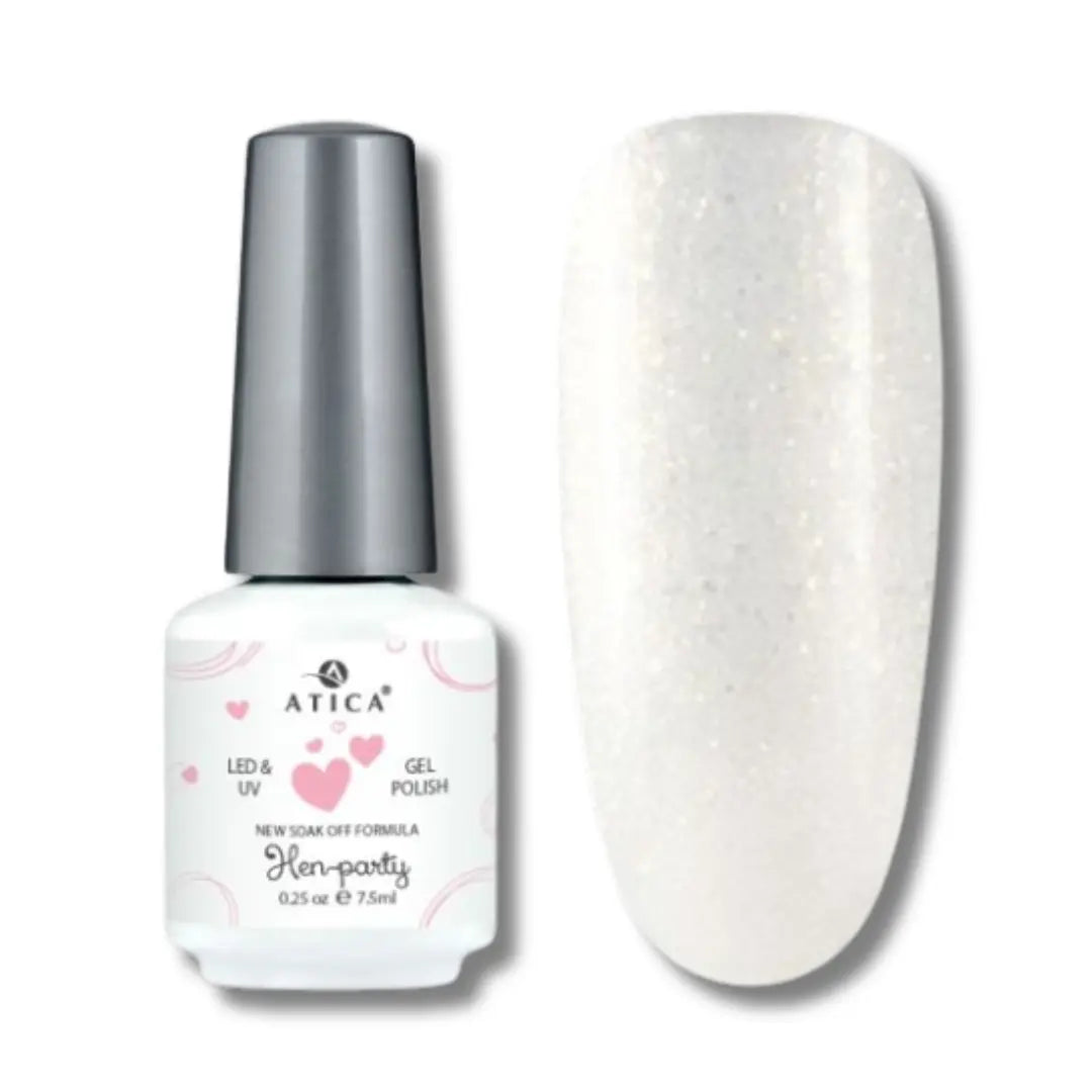 Atica Gel Polish Hen-Party 7.5ml – sheer white bridal gel polish with delicate sparkle.