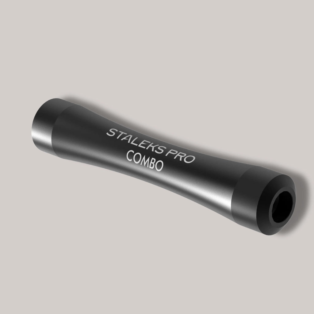 Black Combo UNIQ 10b Handle – lightweight, ergonomic, and customizable pusher handle for nail technicians.