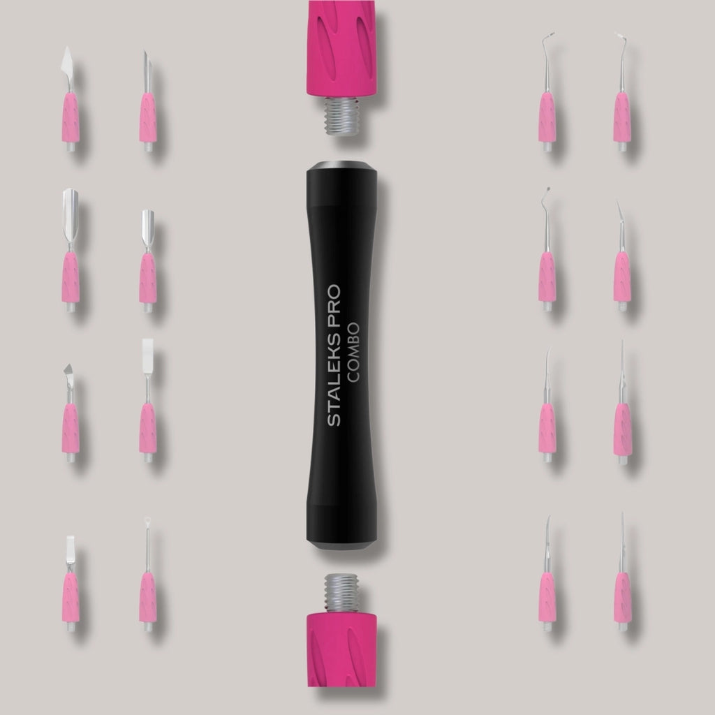 Black Combo UNIQ 10b Handle – lightweight, ergonomic, and customizable pusher handle for nail technicians.