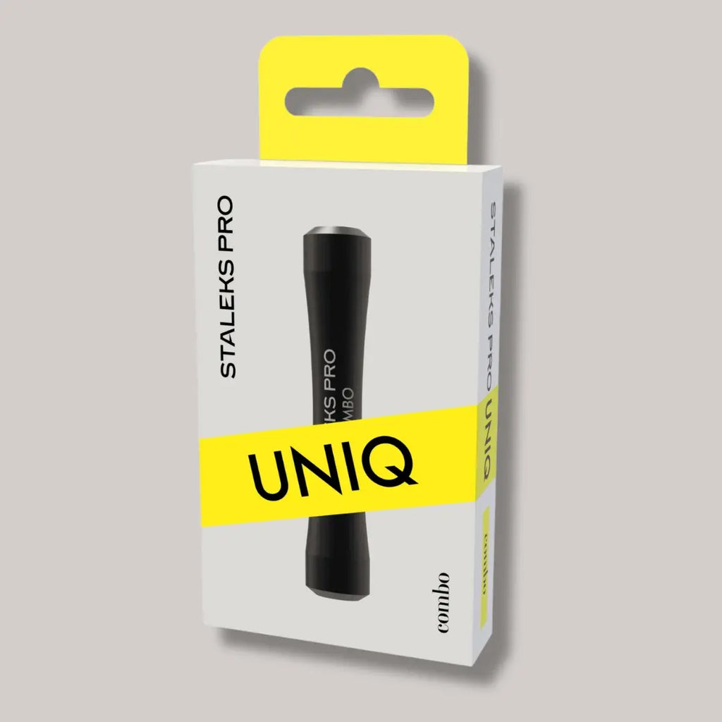 Black Combo UNIQ 10b Handle – lightweight, ergonomic, and customizable pusher handle for nail technicians.