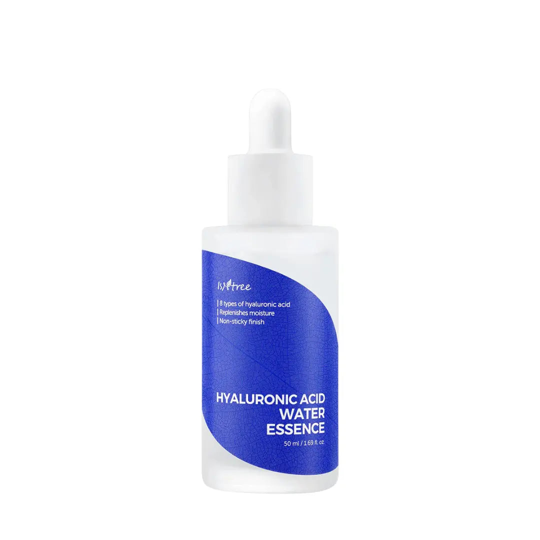 Isntree Hyaluronic Acid Water Essence 50ml blue bottle showing concentrated hydrating texture