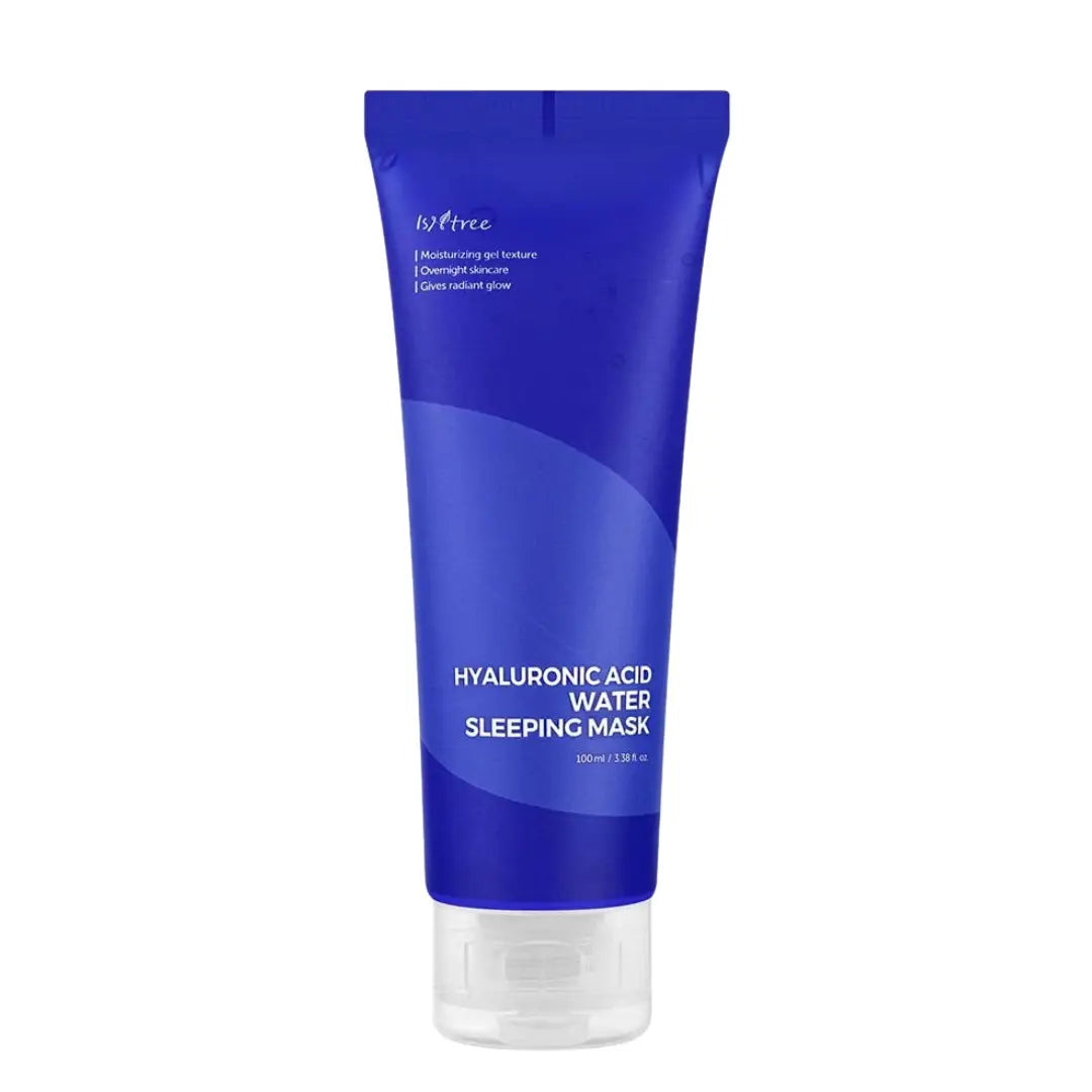 Isntree Hyaluronic Acid Water Sleeping Mask 100ml jar showing refreshing gel cream overnight texture
