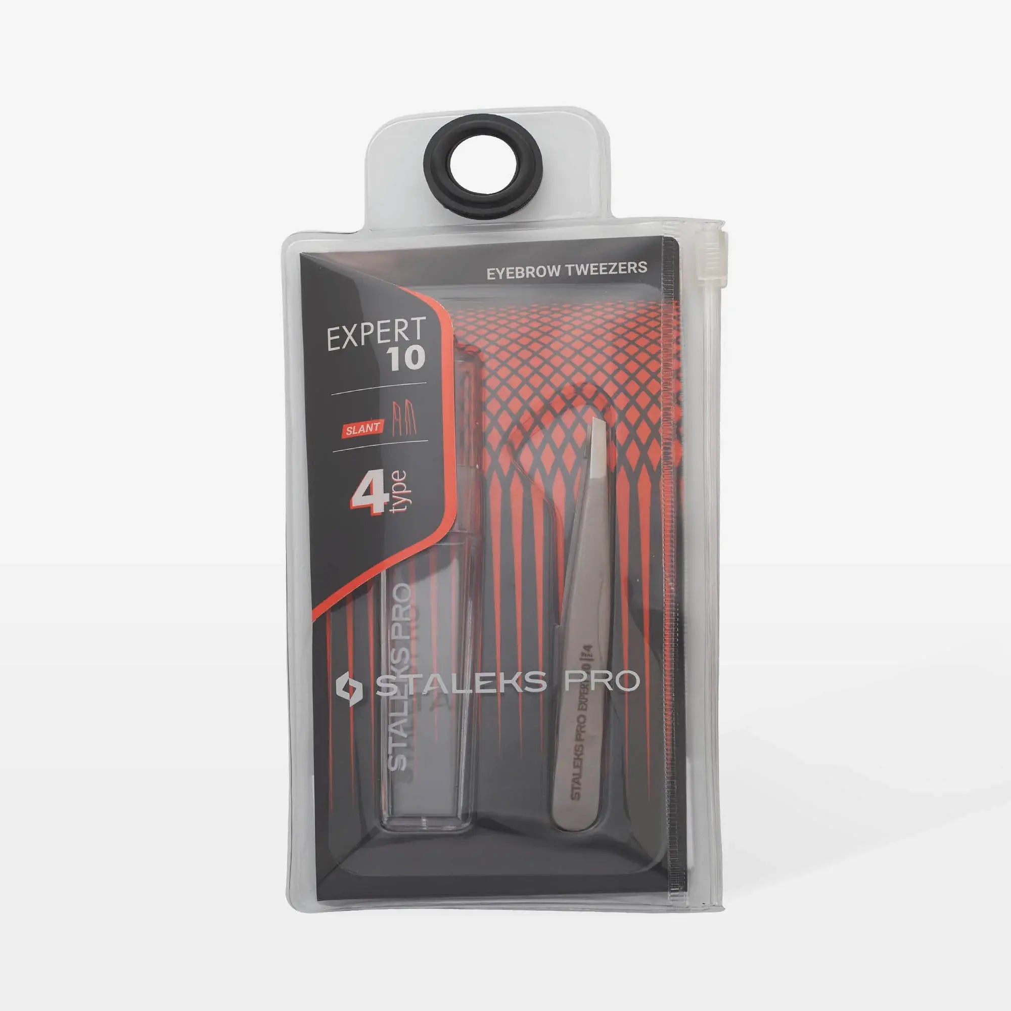 EXPERT 10 TYPE 4 professional eyebrow tweezers – narrow beveled edges for precise shaping. Stainless steel with a satin matte finish.