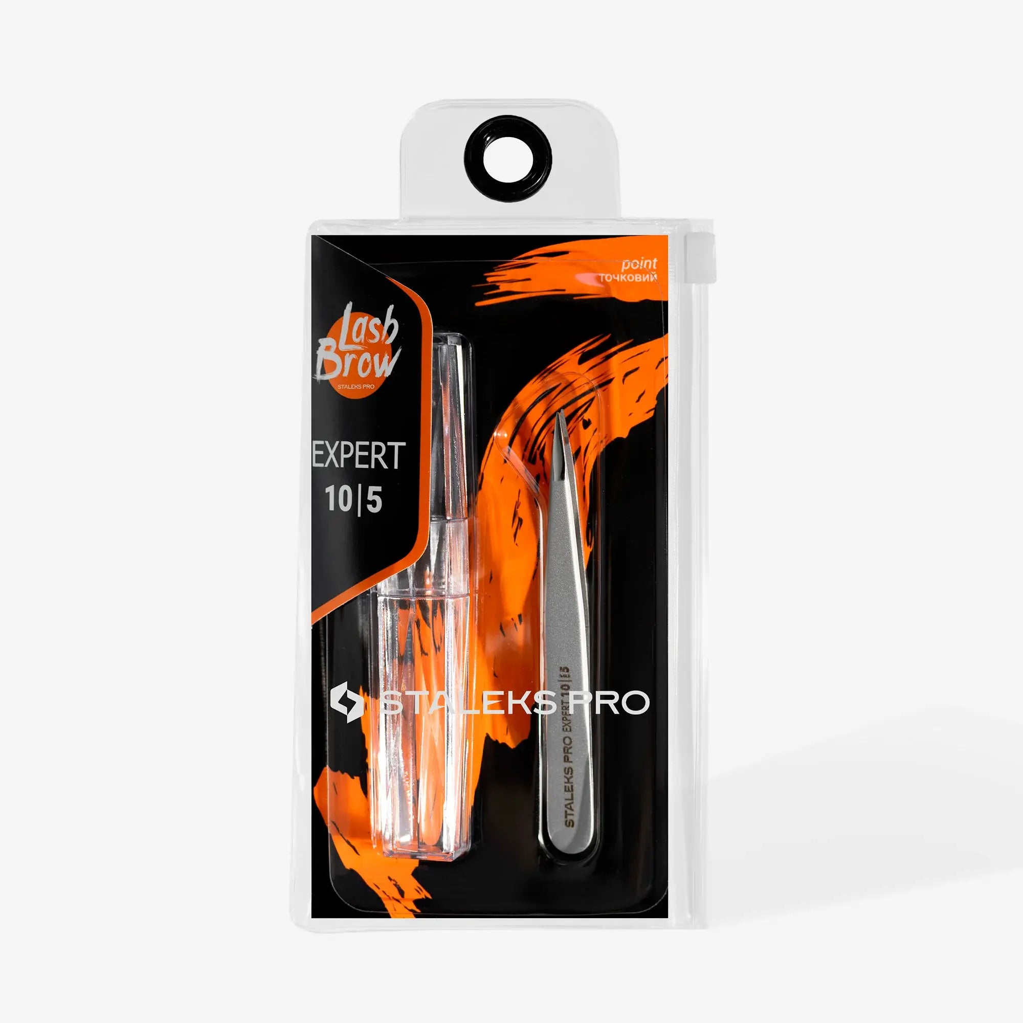 EXPERT 10 TYPE 5 professional eyebrow tweezers – pointed edges for precise shaping and ingrown hair removal. Stainless steel with a satin matte finish.