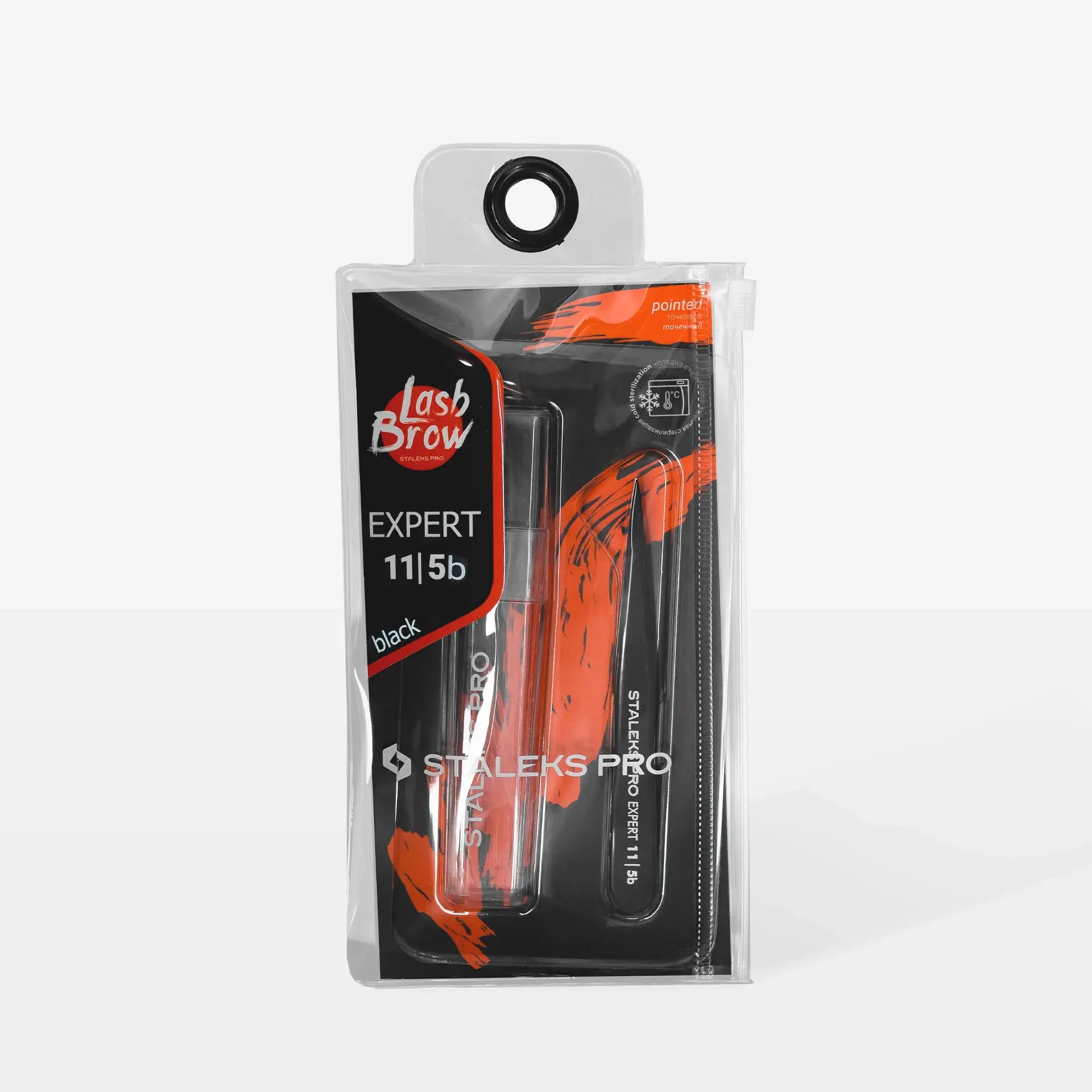 EXPERT 11 TYPE 5 professional eyebrow tweezers – pointed edges for spot correction and ingrown hair removal. Stainless steel with stylish color-coated handles.