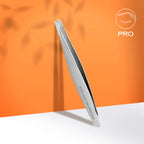 Narrow beveled tweezer tip closeup on matte finish