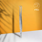 L-shaped 65 degree tweezer tip closeup for volume lashes