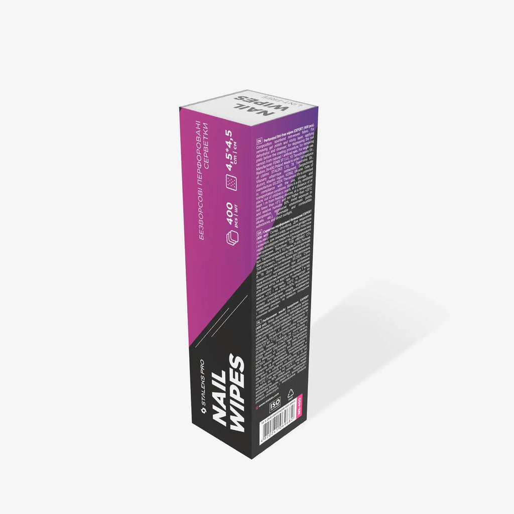 Perforated pink lint-free nail wipes – 400 spunbond wipes for professional nail cleaning.

