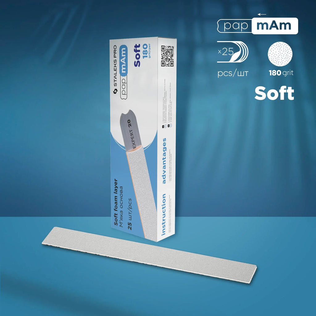 papmAm Soft EXPERT 20 Disposable Nail Files – 180 Grit for gentle shaping.