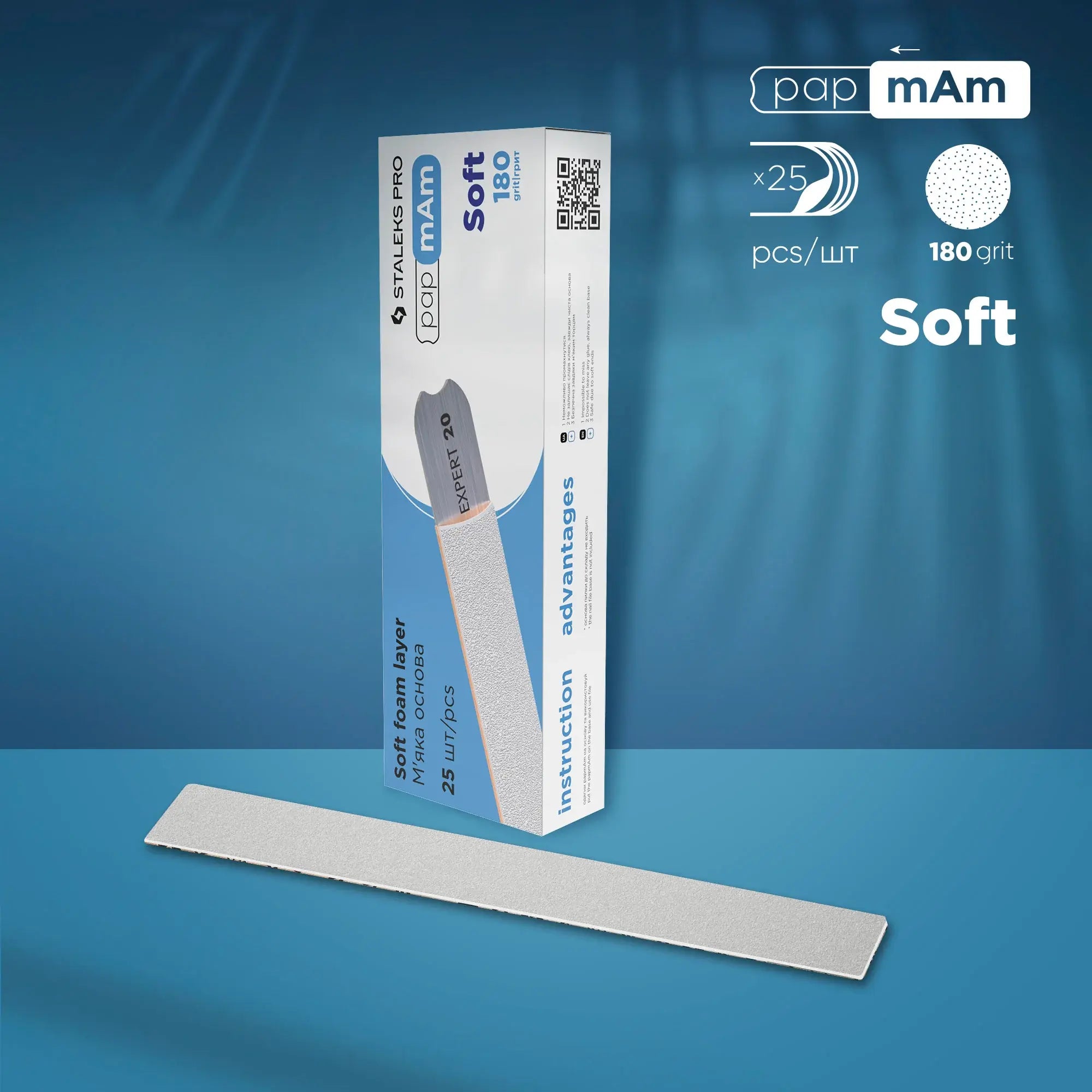 papmAm Soft EXPERT 20 Disposable Nail Files – 180 Grit for gentle shaping.