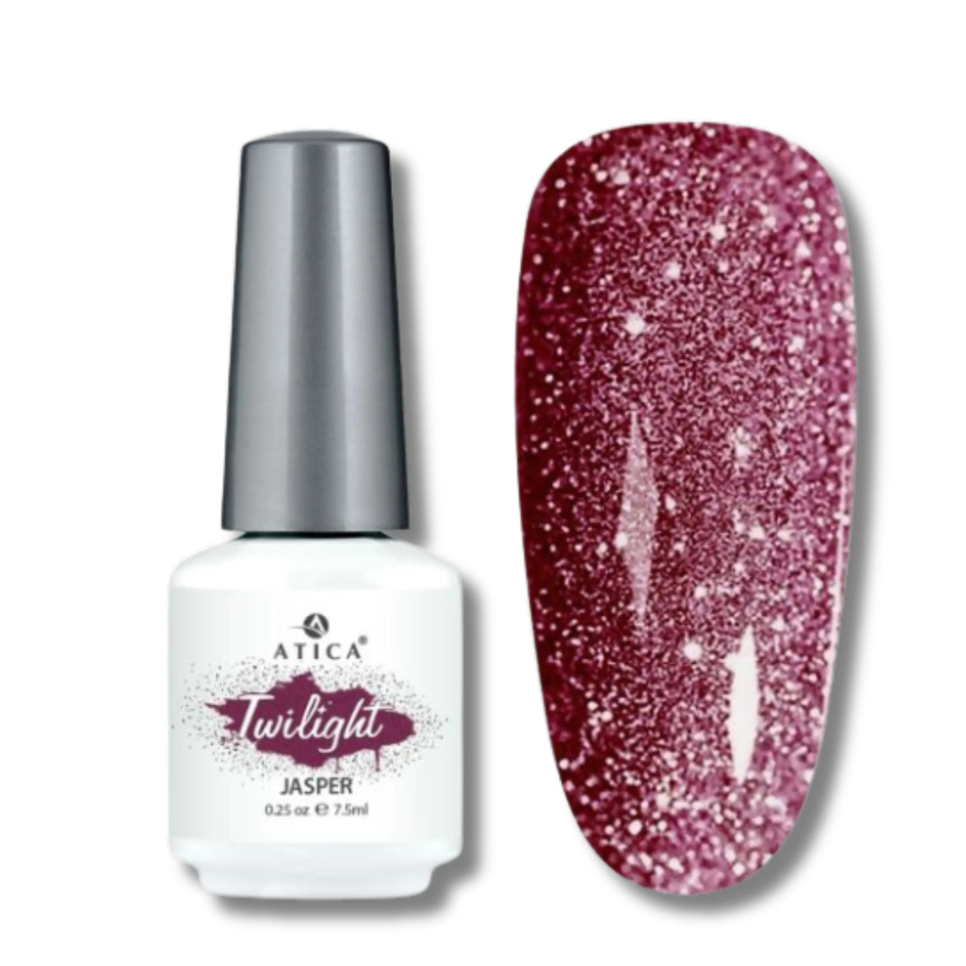 Atica TWILIGHT Gel Polish in Jasper – bold glowing gel polish bottle, 7.5ml