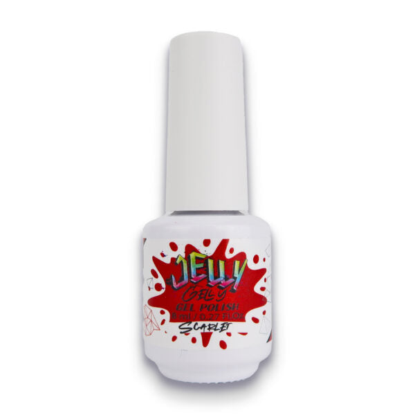 Jelly Gelly Gel Nail Polish Scarlet – bold, high-pigment red gel polish in an 8ml bottle.