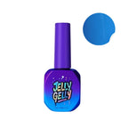 Blue nail polish bottle with 'Jelly Gelly' branding on a white background