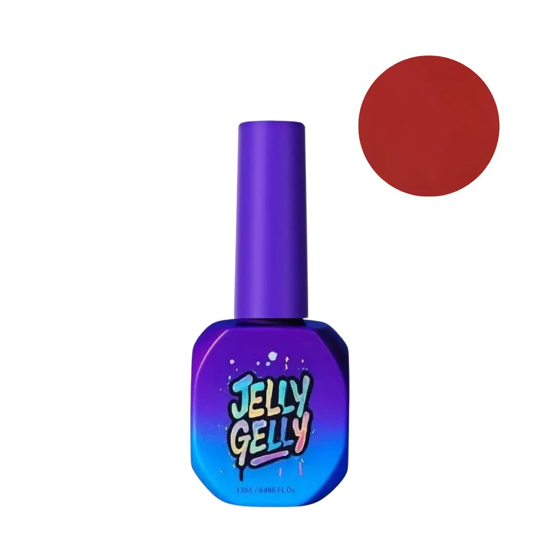 Jelly Gelly Gel Polish Ruby Rush 12ml bottle, HEMA-free vivid ruby red gel polish