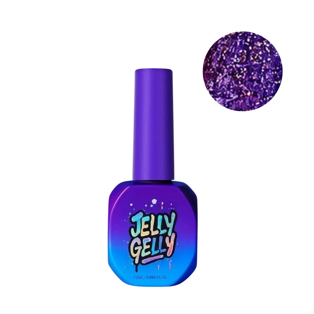 Jelly Gelly Gel Polish Cosmic Orchid 12ml bottle, HEMA-free vivid purple orchid gel polish