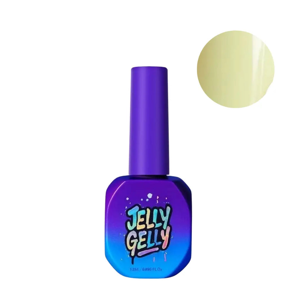 Jelly Gelly Gel Polish Lemon Soufflé 12ml bottle, HEMA-free vivid soft yellow gel polish