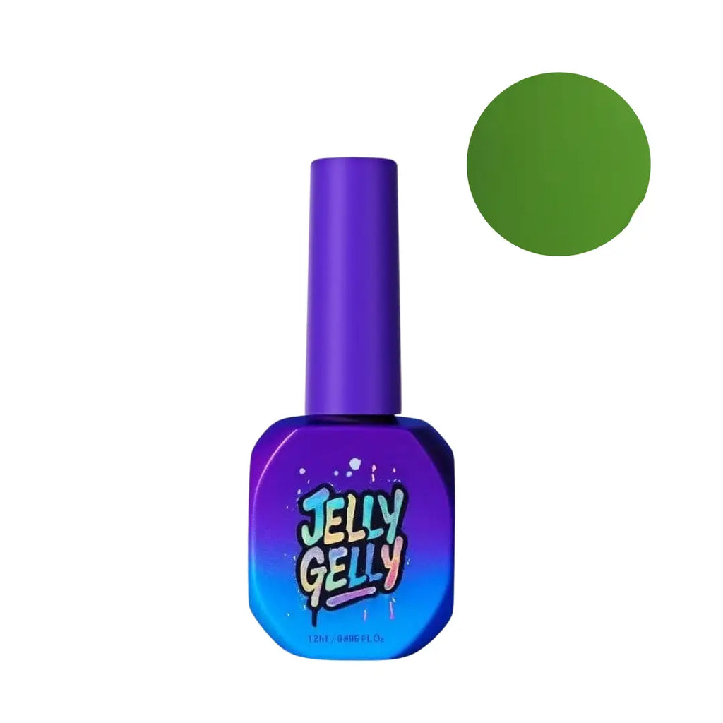 Jelly Gelly Gel Polish Green Envy 12ml bottle, HEMA-free vivid deep green gel polish