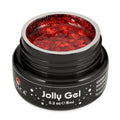 Atica Jolly Gel Red 8ml – open jar with dazzling red glitter nail gel.

