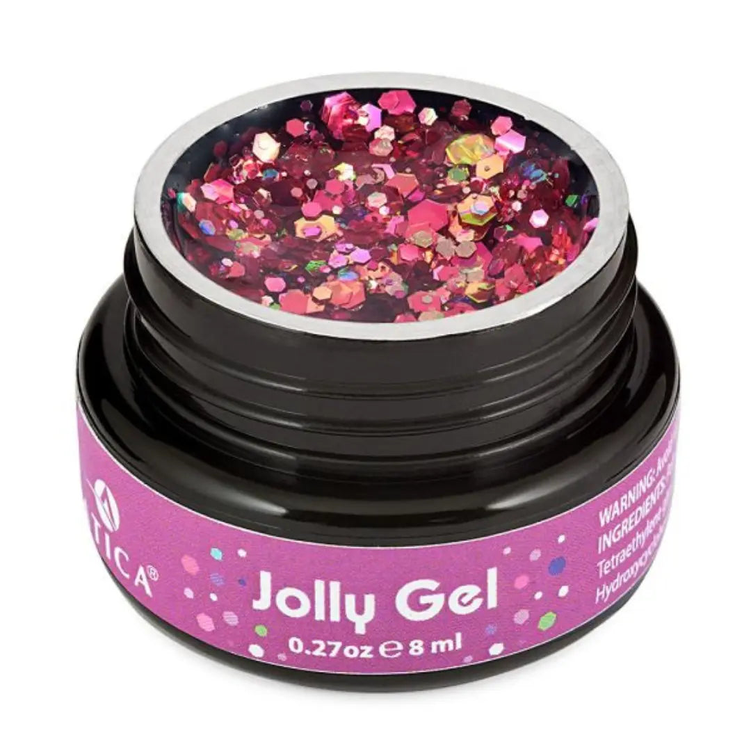 Atica Jolly Gel Pink 8ml – jar with pink holographic glitter gel.

