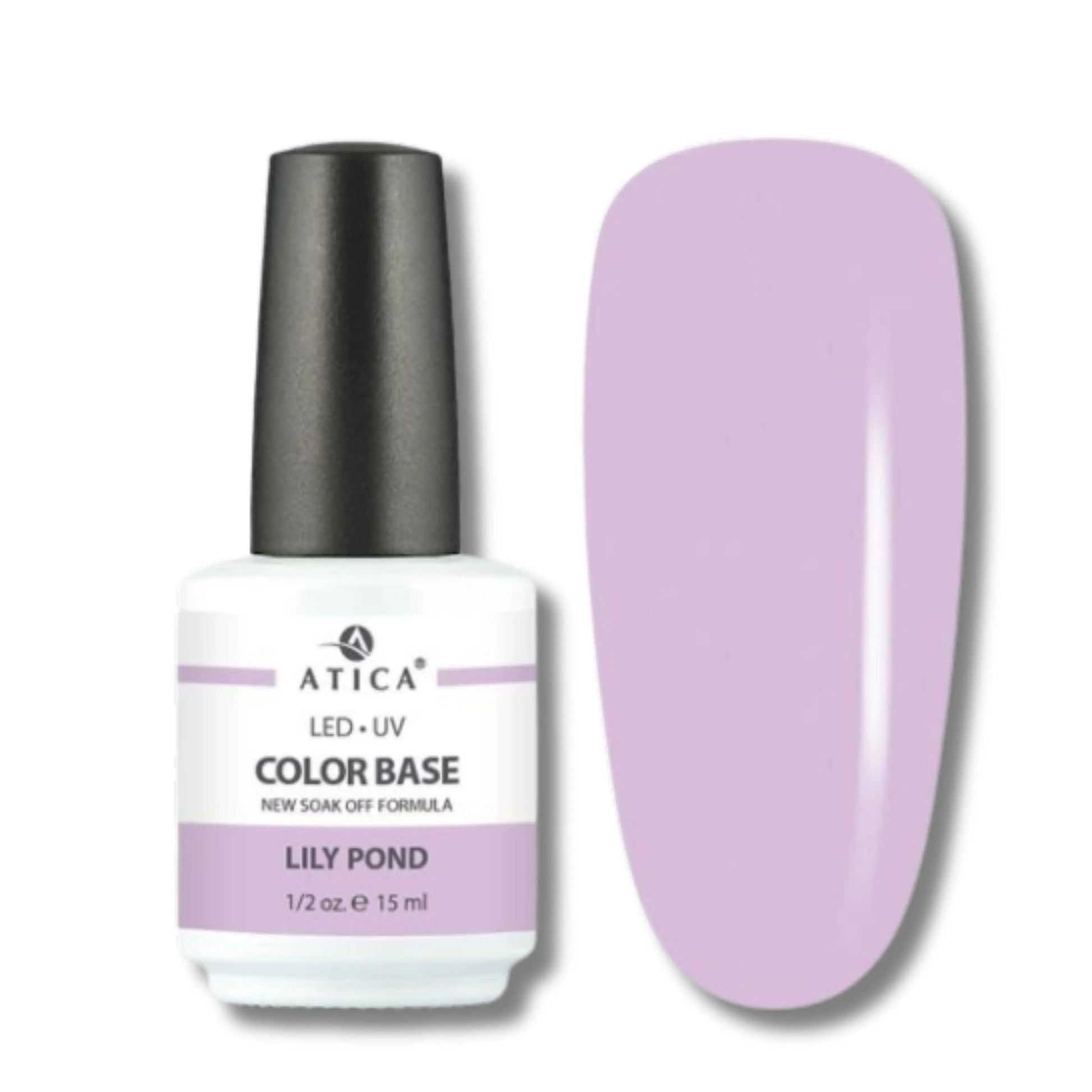 Atica Rubber Base Coat Lily Pond 15 ml – pastel lilac rubber base for flawless gel manicures