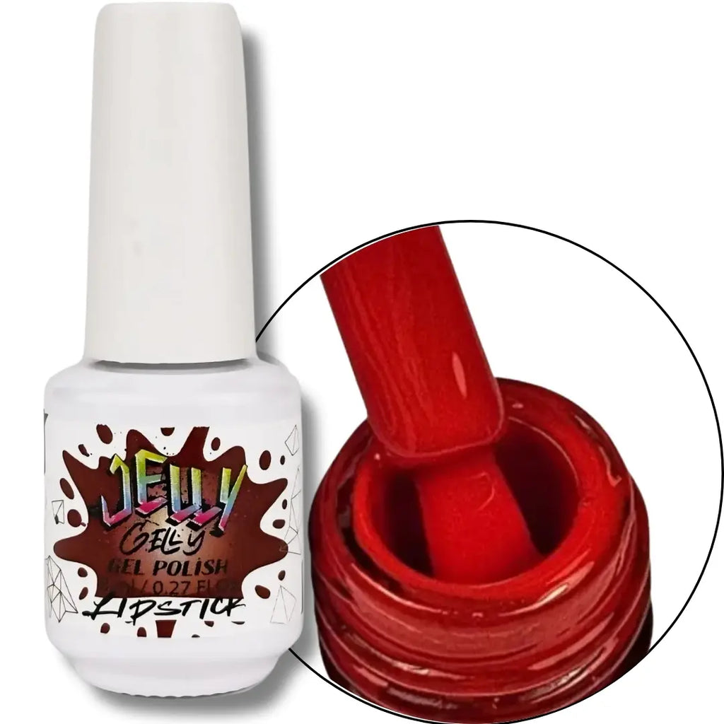 Jelly Gelly Gel Nail Polish in Lipstick – vibrant classic red gel polish bottle, 8ml