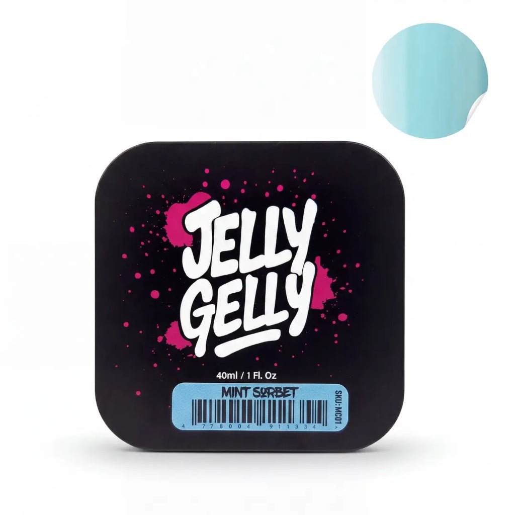 Jelly Gelly Macarons Builder Gel Mint Sorbet 40ml jar showing pastel mint green gel texture