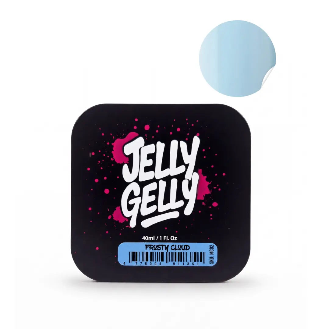 Jelly Gelly Macarons Builder Gel Frosty Cloud 40ml jar showing pastel light blue gel texture