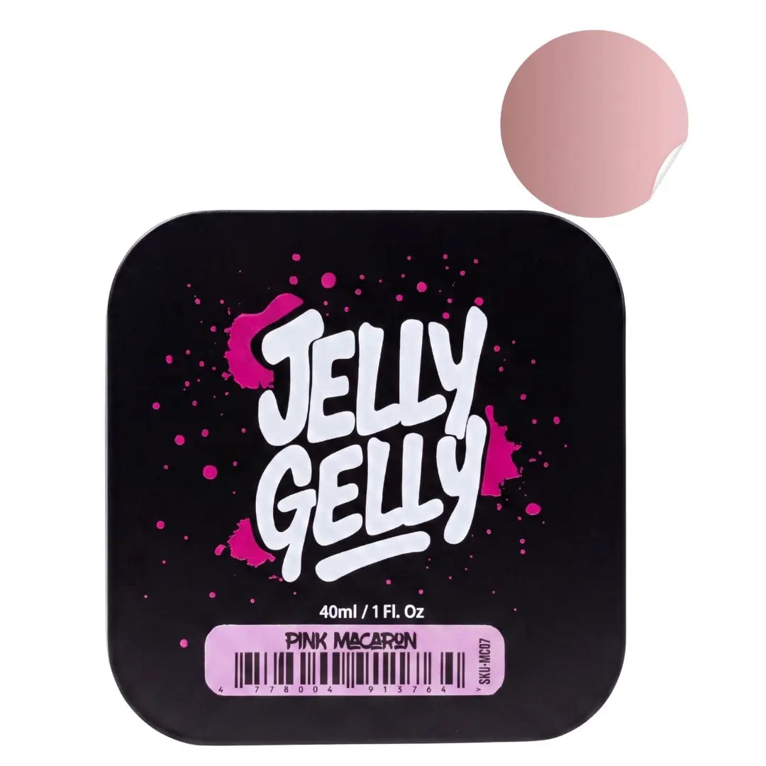 Jelly Gelly Macarons Builder Gel Pink Macaron 40ml jar showing pastel pink self levelling gel