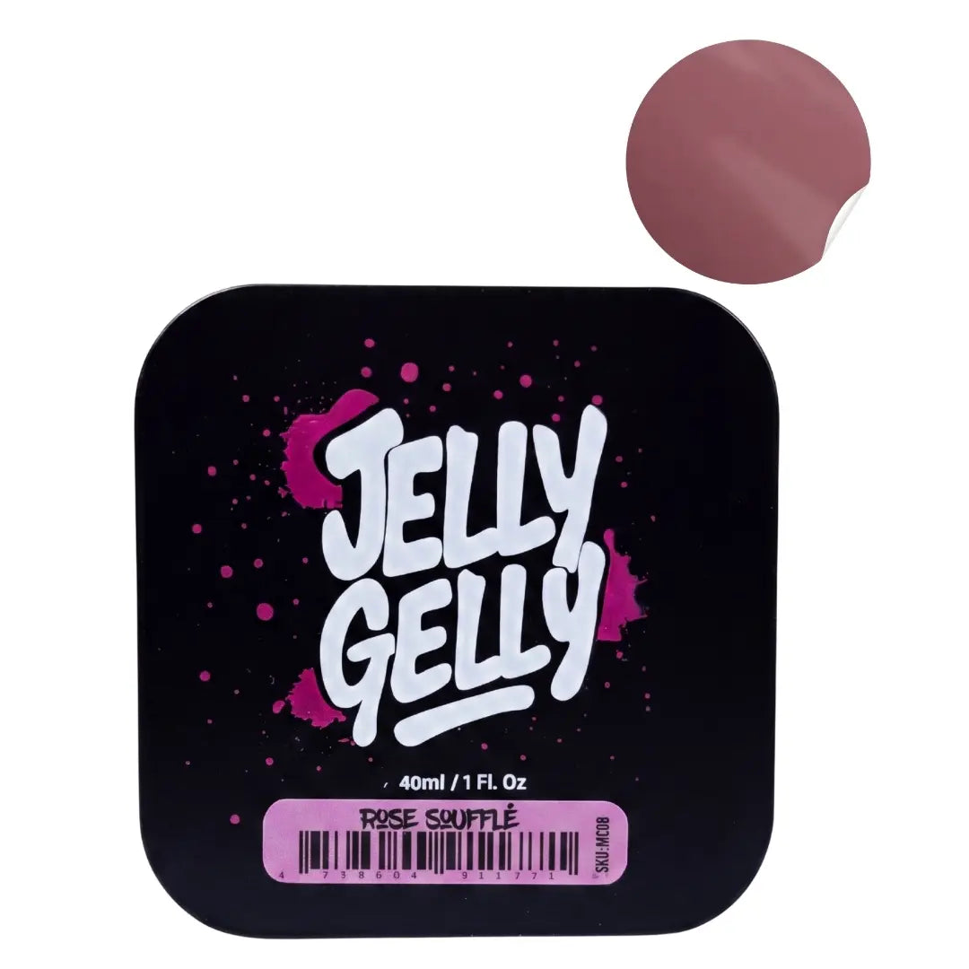 Jelly Gelly Macarons Builder Gel Rose Souffle 40ml jar showing delicate rose pink self levelling gel