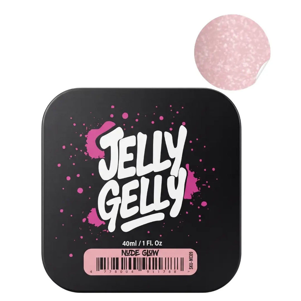 Jelly Gelly Macarons Builder Gel Nude Glow 40ml jar showing soft nude self levelling gel