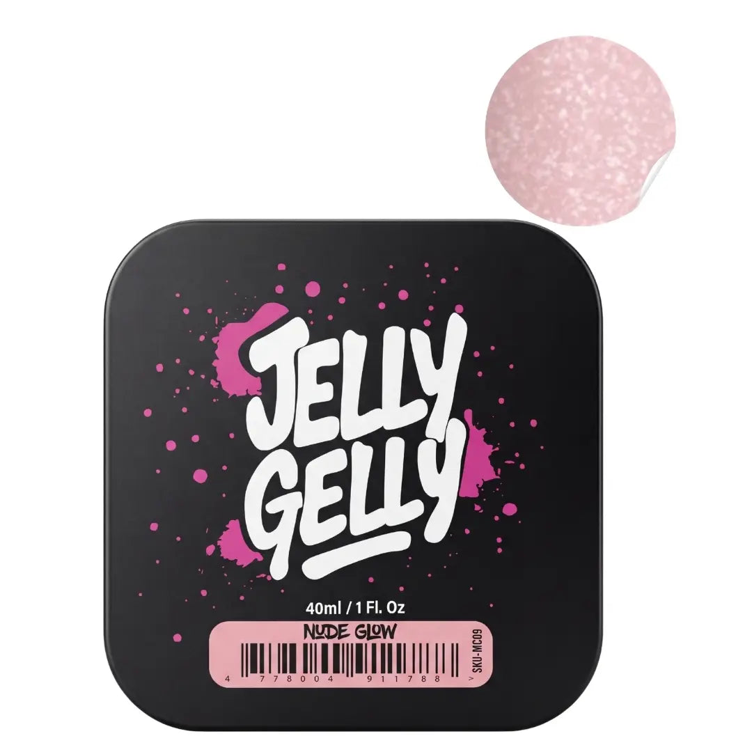 Jelly Gelly Macarons Builder Gel Nude Glow 40ml jar showing soft nude self levelling gel
