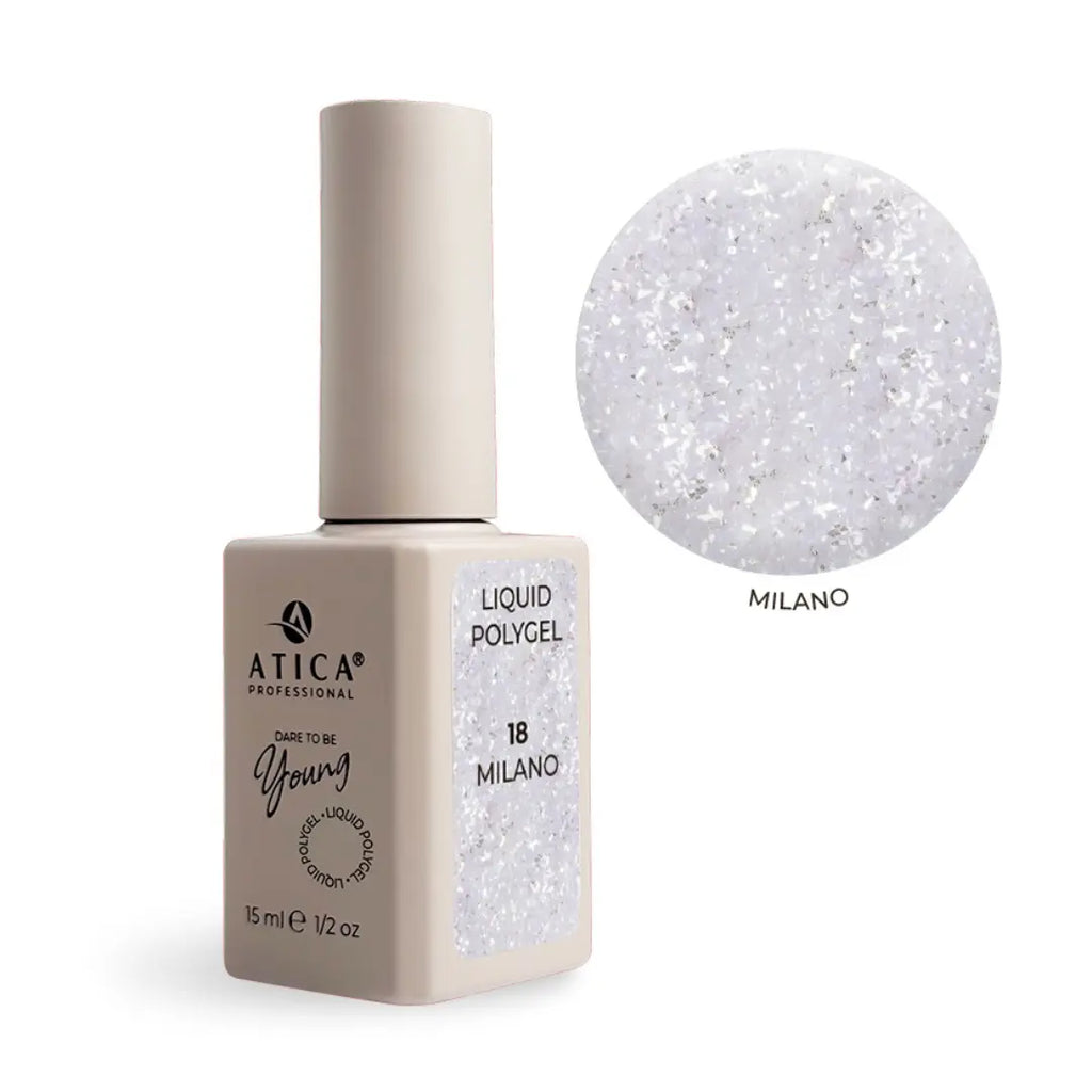 Atica Liquid Polygel MILANO 18 – White Silver Shimmer Polygel 15ml