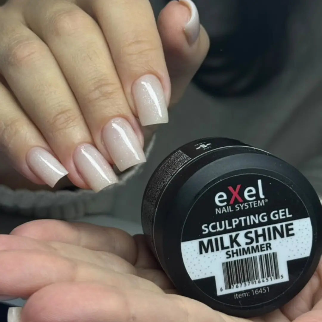 eXel Sculpting Gel – Milk Shine Shimmer 30ml soft milky builder gel with delicate shimmer for natural, luminous nails