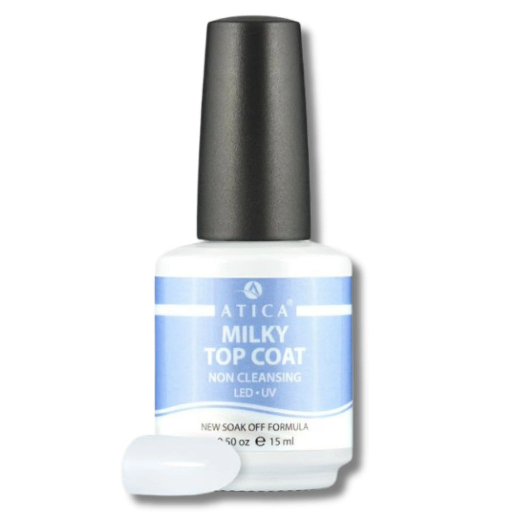 Non-Cleansing Top Coat Milky 15 ml – soft milky no-wipe top coat for glossy gel nails
