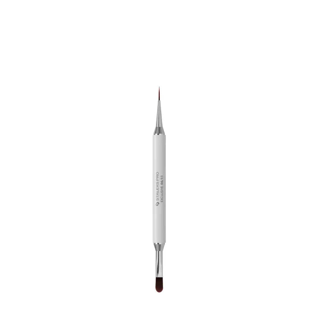 Staleks PRO Exclusive 06 11 Double Ended Gel Brush and Liner 12mm with white matte handle