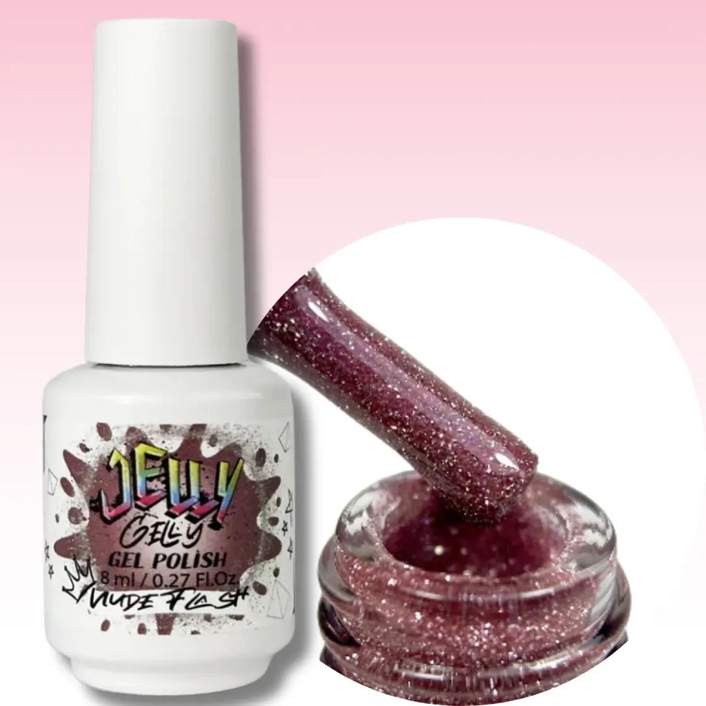 Jelly Gelly Gel Nail Polish in Nude Flash – nude gel polish bottle with shimmer effect, 8ml