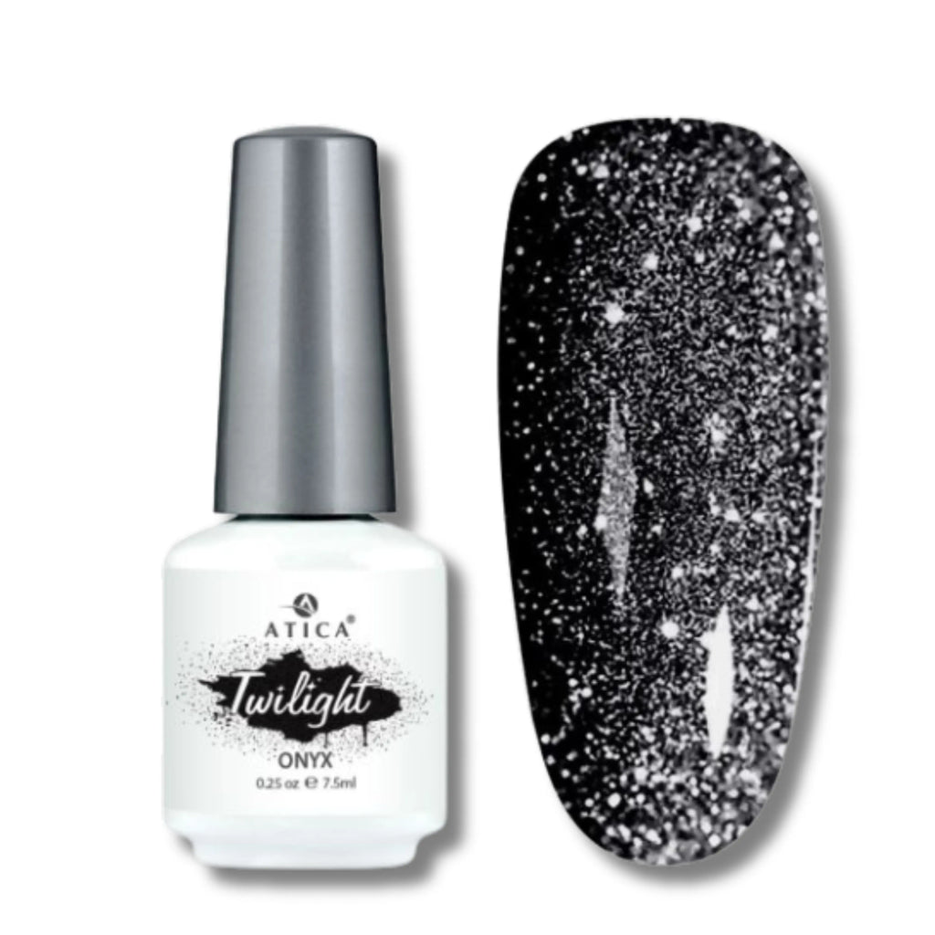 Atica TWILIGHT Gel Polish in Onyx – glowing black gel polish bottle, 7.5ml