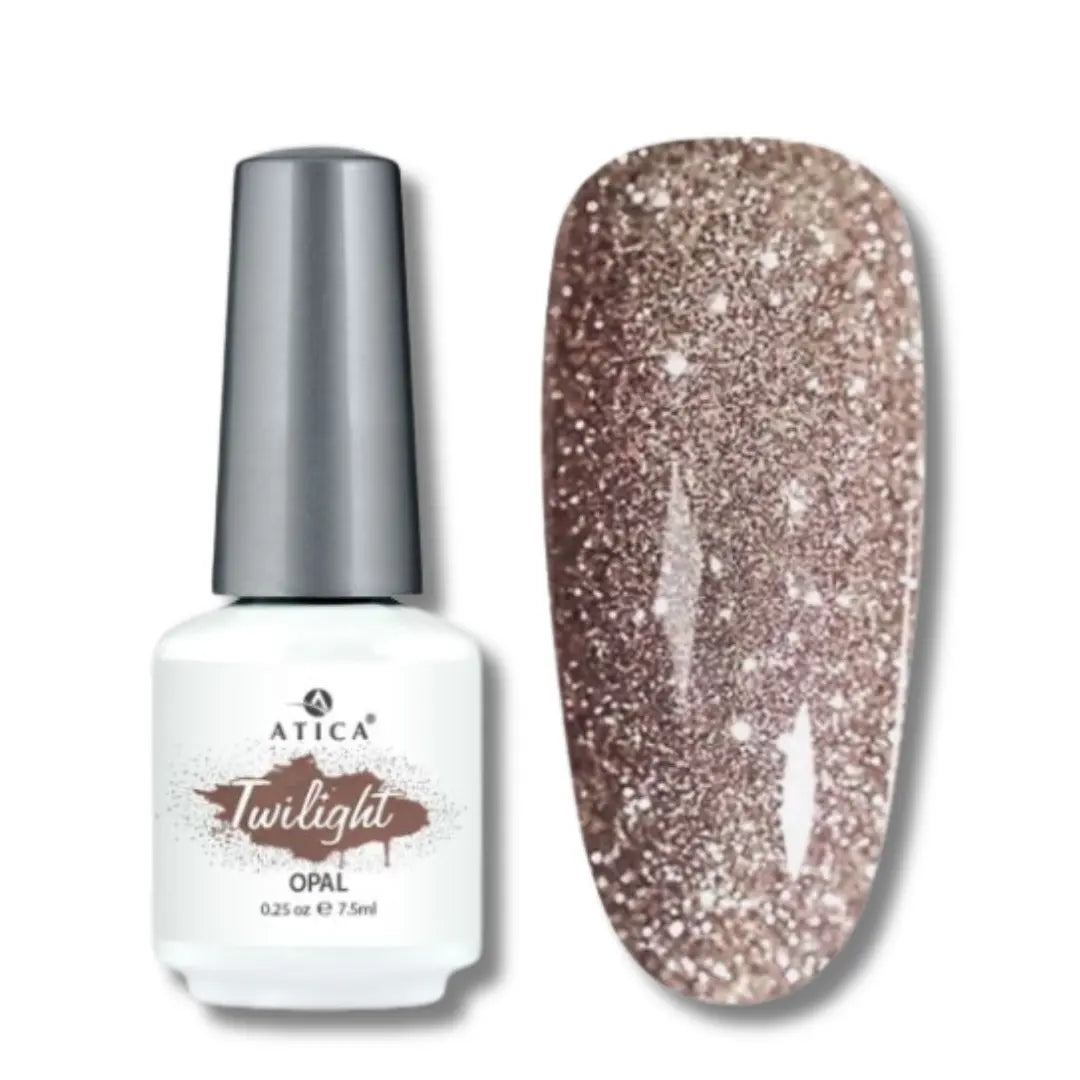 Atica TWILIGHT Gel Polish in Opal – champagne glitter gel polish bottle, 7.5ml

