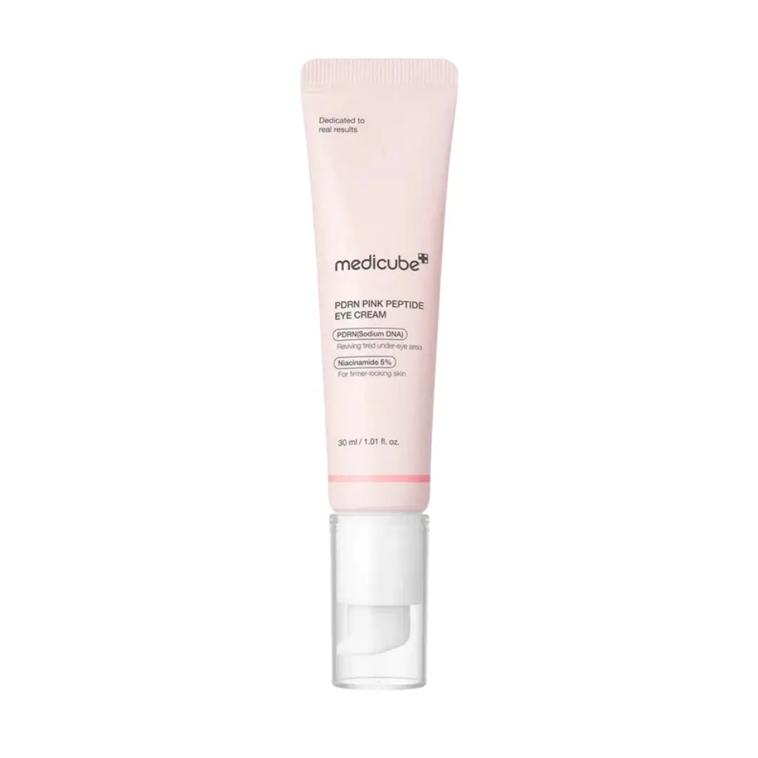 Medicube PDRN Pink Peptide Eye Cream 30ml tube showing anti aging under eye treatment