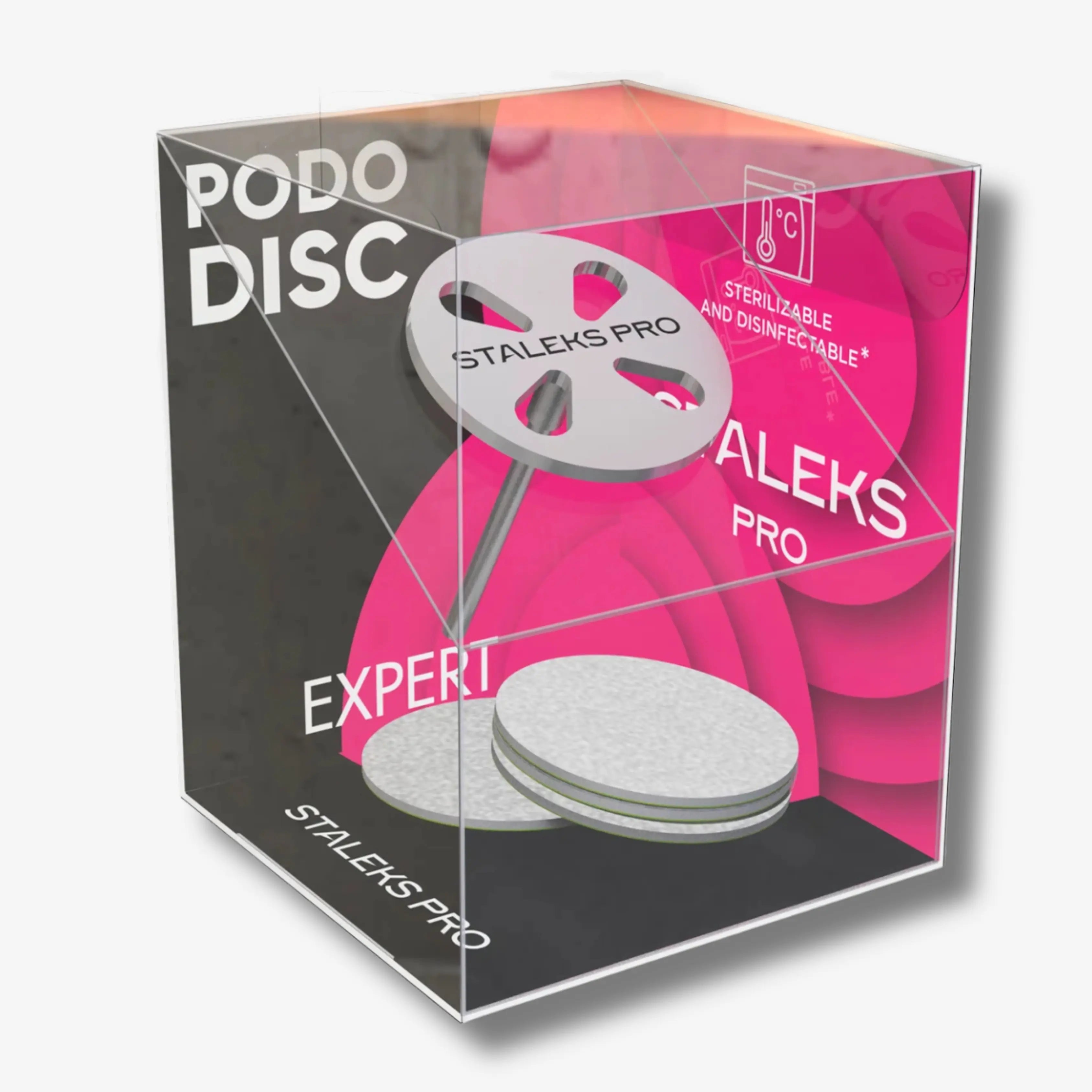 PODODISC L EXPERT pedicure disc (25 mm) with 5 disposable 180-grit files. Stainless steel, non-slip, lightweight, and sterilization safe.