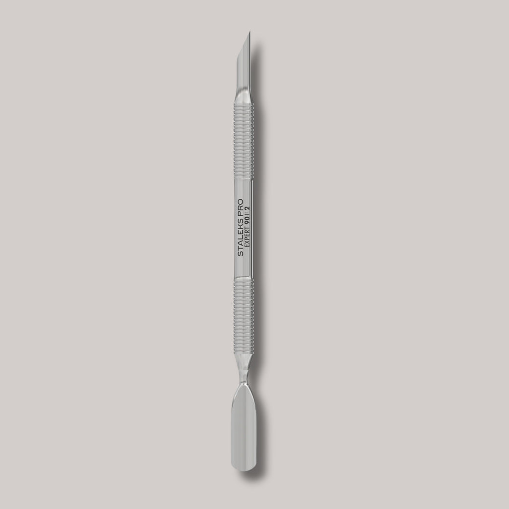 Manicure Pusher EXPERT 90 TYPE 2
"EXPERT 90 TYPE 2 Manicure Pusher with beveled slant pusher and rounded wide pusher for cuticle care, nail cleaning, and gel polish removal.