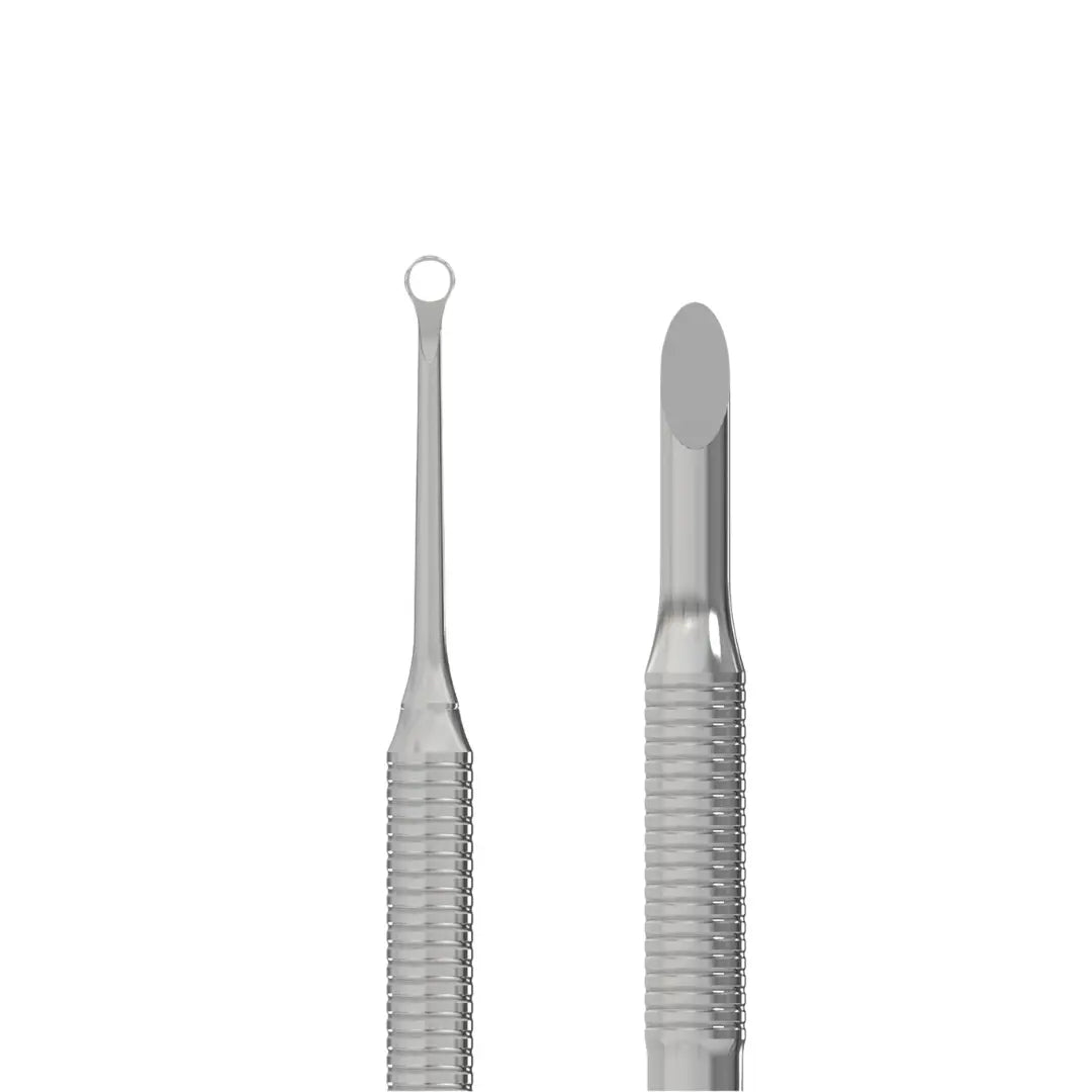 Close up of Staleks PRO Expert 51 Type 2 manicure pusher double ended bevelled and loop tips