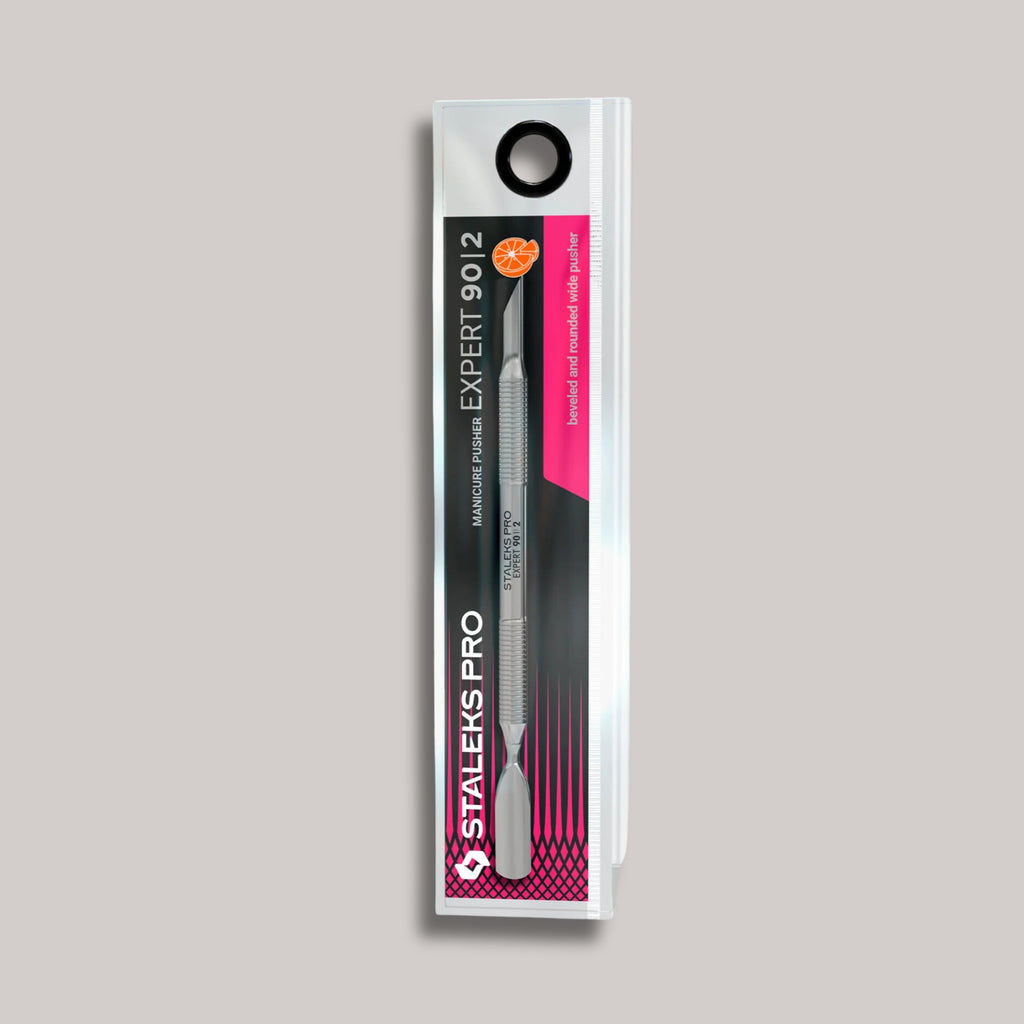 Manicure Pusher EXPERT 90 TYPE 2
"EXPERT 90 TYPE 2 Manicure Pusher with beveled slant pusher and rounded wide pusher for cuticle care, nail cleaning, and gel polish removal.