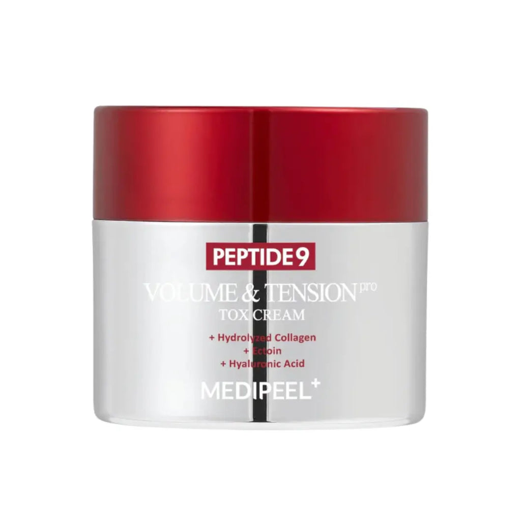 Medi Peel Peptide 9 Volume & Tension Cream jar with red lid on a white background