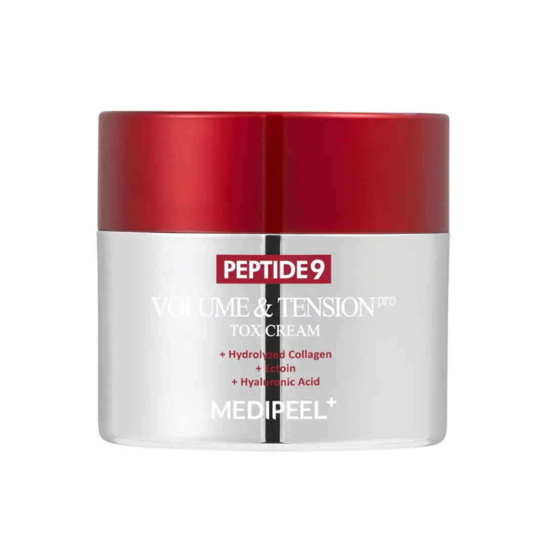 Medi Peel Peptide 9 Volume & Tension Cream jar with red lid on a white background